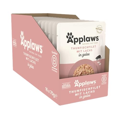 Applaws Premium Natural Wet Cat Food, Thunfischfilet mit Lachs in Gelee 70g Portionsbeutel (16x70g )