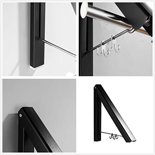Kk5 Folding Clothes Hanger - Aluminium Retractable Clothes Racks| Wall Mounted Clothes Drying Rack|Home Storage Organiser Space Savers For Living Room/Bathroom/Bedroom/Office(1 Kit-Black) #TOP4