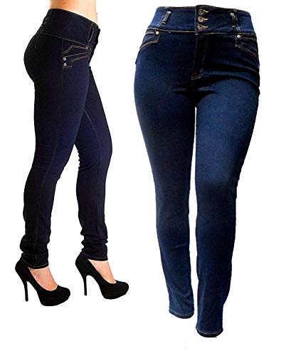 Jack David Womens Plus Size High Waisted Black/Blue Stretchy Skinny Denim Jeans Pants