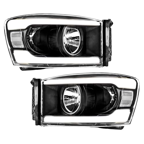 KAX LED DRL Headlight Assembly Fit for 2007-2008 Ram 1500, 2007-2009 Ram 2500/Ram 3500, Headlamp Replacement Pair with Daytime Running Light Black Housing Clear Lens