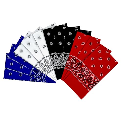 Vamqor 12pcs Bandana for women and men 100% Cotton Custom Fashion Paisley Design Multifunctional Outdoor Square Handkerchief (Basic Assorted)