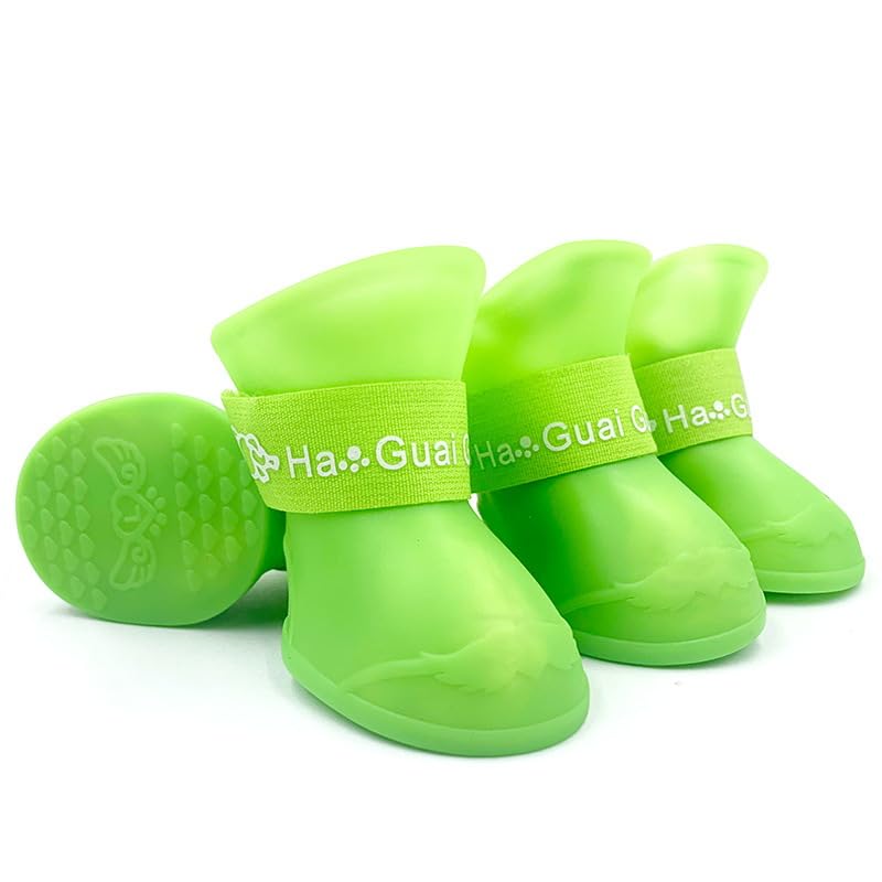 Dogs Candy Colors Anti-Slip Waterproof Rubber Rain Shoes Boots Paws Cover (Green,S)