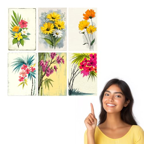 Image of SiddArtify Tropical Floral Wall Art Prints Set - Botanical Flower Poster Decor for Living Room Bedroom Office - 8x12 Sticker Pack of 6
