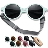 D Lolylad Baby Sonnenbrille 0-36 Monate, Polarisierte Kinder Sonnenbrillen Baby UV400 Schutz mit Riemen Verstellbar für Mädchen Jungen Kleinkind (Grüner Rahmen/Grau)