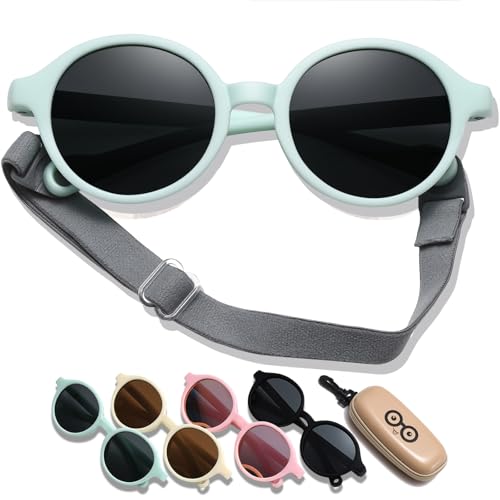 D Lolylad Lunettes de soleil pour bébé de 0 à 36 mois, polarisées, protection UV400, avec sangle réglable, pour filles, garçons, tout-petits (cadre vert/gris)