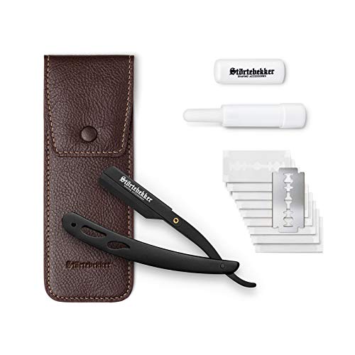 NEU: Störtebekker® Rasiermesser im handgefertigten Lederetui inkl. Alaunstift & Rasur- und Bartguide E-Book [10 Astra-Klingen] Rasiermesser Set - Nassrasierer in Premium-Qualität