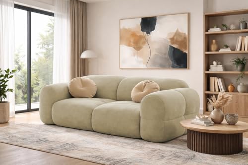 Image of Casaliving Vetras Modern Velvet Bubble Cloud Sofa, Tufted Design Upholstered 2 Seater Sofa Set for Living Room, (Cream Colour) Premium Velvet Fabric Sofa