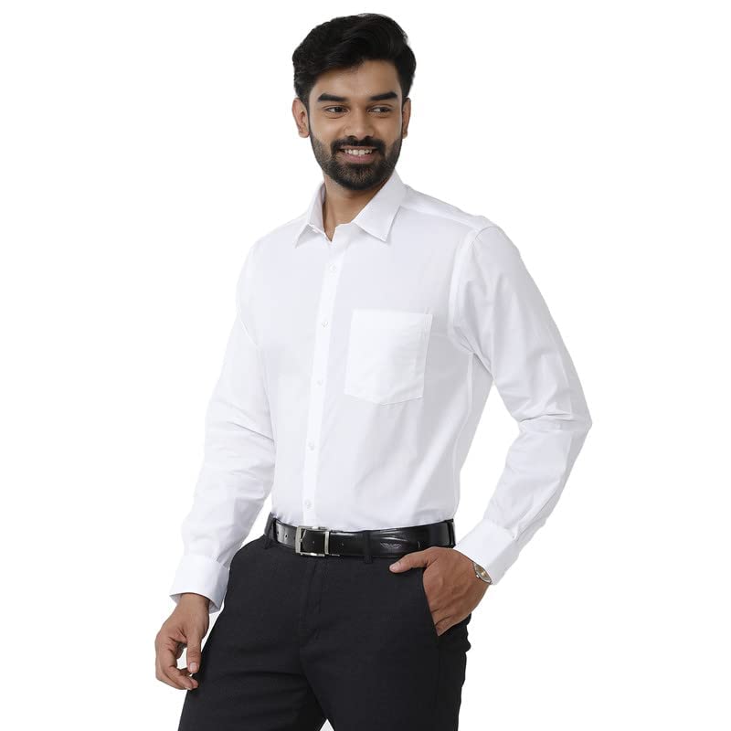 Image of UATHAYAM Double Delight Cotton Full Sleeve Solid Trending White Formal Shirt for Men Pack of 2