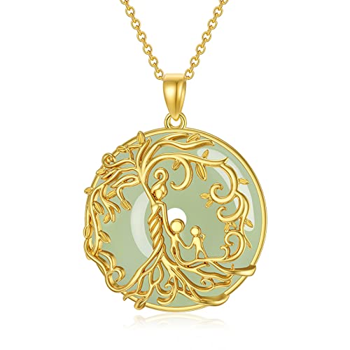 Gifts for Women Tree of Life Necklace 14k Gold Plated Sterling Silver Round Jade Jewelry for Women Mom Sister Birthday Christmas Gifts