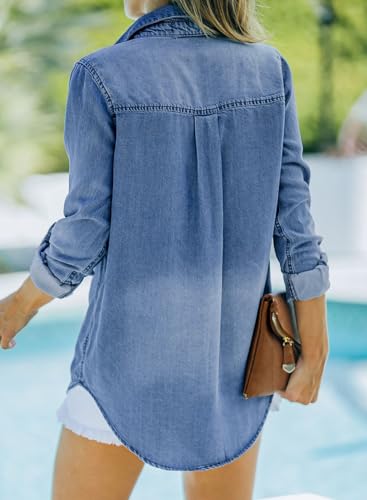Sidefeel Women's Denim Top Long Sleeve Jean Shirt Button Down Denim Shirt4