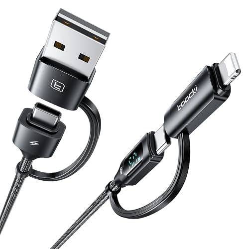 toocki Cable USB-C 4 en 1 (C/A/C/L) 1.8m 60W Carga Rápida con Pantalla LED - Compatible con iPhone 16/15/14 Pro, MacBook, iPad, Samsung S25, Switch PS5