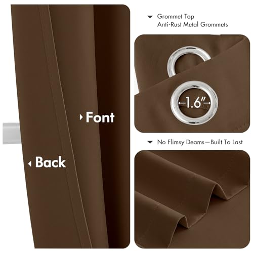 Image of MIULEE Blackout Curtains for Bedroom Living Room 2 Panels, Thermal Insulated Room Darkening Drapes Grommet Noise Reducing Light Blocking Window Treatments 72 Inches Long 40x72 Inch Brown