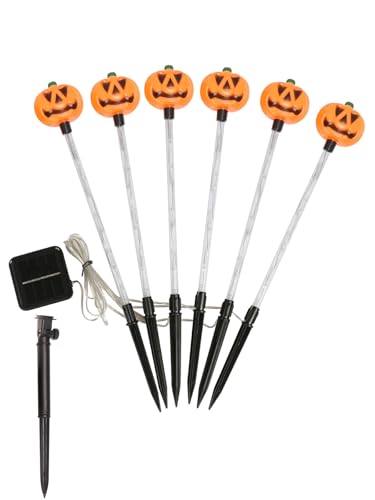 ANNERSAT 6pcs Halloween Outdoor Decoration Solar Pathway Lights - Colour Changing Pumpkin Stake Lights for Garden, Porch, Yard