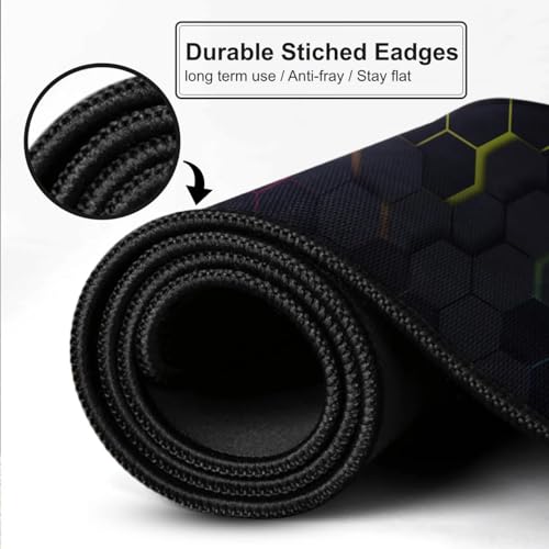 Image of RGB Hexagon Design,Large Desk Mat, Extended Mouse Pad 58.5 x 28 cm, Desk Pad, Washable Mousepad, 2mm Thick Non-Slip Rubber Base, Stitched Edges for Office, Home & Workstation (Multicolour)
