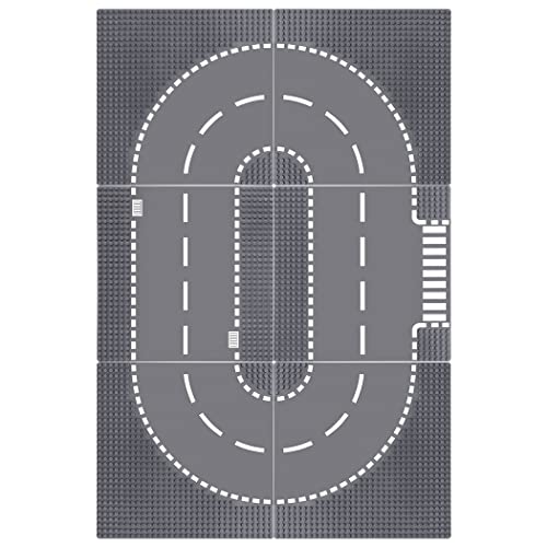 Lekebaby Lot de 6 Plaques de Base pour Autoroute de La Ville - 25,5 x 25,5 CM - 32 x 32 Goujons- 100% Compatible avec la Plupart des Marques - 4 Courbes / 1...