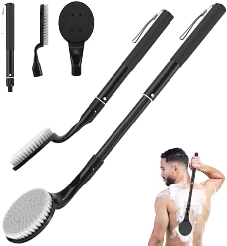BTideas Back Scrubber Anti Slip for Shower, 25.7” Telescopic Back Bath Brush for Shower, Back Scrubber, Exfoliation and Improved Skin Health for Elderly with Limited Arm Movement, Disabled