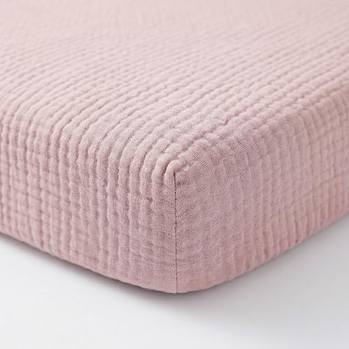 Image of Muslin Mini Crib Sheet (38 inchx24 inch), 100% Cotton Cover, Breathable & Soft Mattress Pad, Boho Pink for Girls(1 Pack)