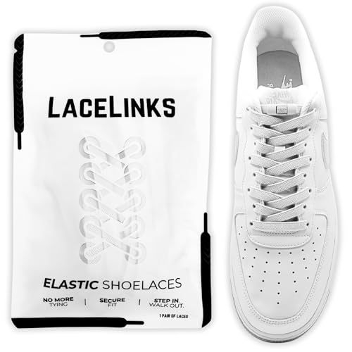 LaceLinks Elastic No Tie Shoe Laces Quick Lock Stretchy Shoelaces for Adults & Kids Sneakers Running and Casual Shoes (WHITE)