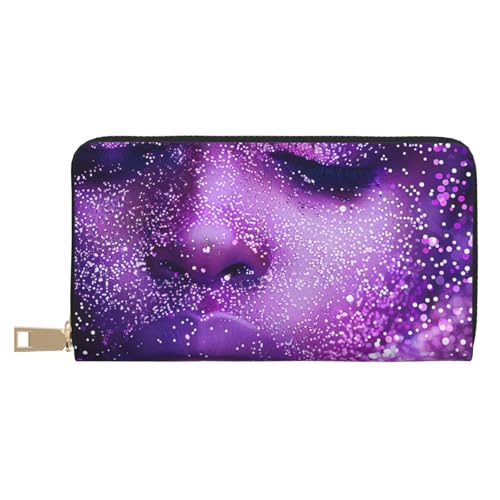 Portefeuille long cuir synthétique blanc visage femme paillettes avec porte-monnaie intégré