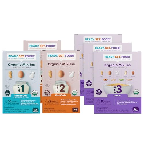 Ready Set Food! | Stage 1 â€“ 30 Days + Stage 2 â€“ 60 Days + Stage 3 â€“ 90 Days | Early Allergen Introduction Mix-ins for Babies 4+ Mo | Top 9 Allergens (Peanut, Egg, Milk & more | Organic
