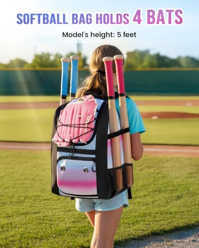 Image of MATEIN Softball Bag, Lightweight Baseball Backpack with Shoe Compartment, Baseball Bag with Fence Hook for TBall Bat & Equipment, Softball Gifts Catchers Backpack for Women Fit Catcher's Mitt, Helmet