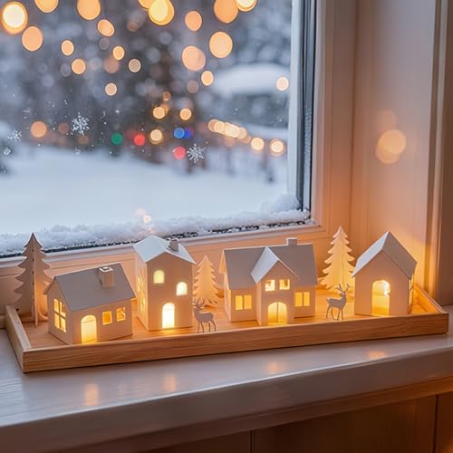 Sziqiqi Lichthaus Weiß Weihnachten Tischdeko: Lichterhäuser...