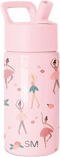 Simple Modern Trinkflasche Kinder mit Strohhalm | Sport Isolierte Edelstahl-Kindertrinkflasche für Kleinkinder Jungen und Mädchen | Summit | 415ml | Pink Ballerina