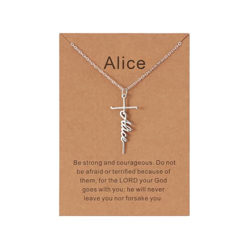 Lcherry Alice Cross Name Necklace Personalized Custom Name Cross Necklace for Women Customized Jewelry Gift for Women