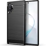 FINON for Galaxy Note 10+ 用 ケース カバー スマホケース カーボン デザイン 指紋防止 薄型 軽量 耐衝撃 簡易脱着 ソフトケース (ブラック)