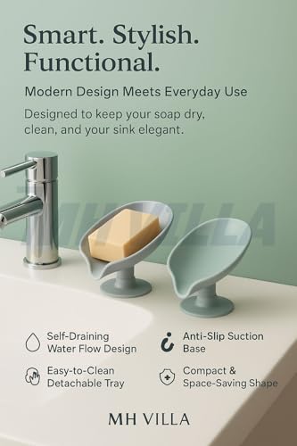 Image of Self Draining Soap Holder with Suction Base - Pack of 2 (Multi-Color) | Waterproof Leaf Shape Soap Dish Stand for Bathroom & Kitchen