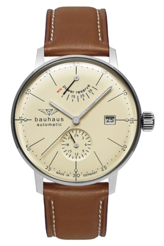 Bauhaus 2060-5 Herren Automatik Uhr mit Gangreserve, Glasboden, Lederband, Made in Germany