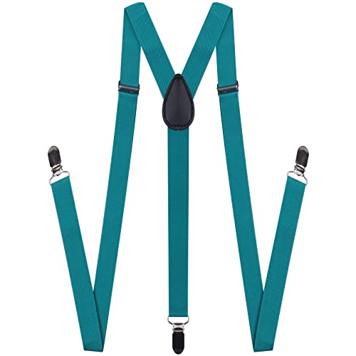 Image of Suspenders for Men and Women Adjustable Elastic 1 inch Wide Leather Heavy Pants Strong Metal Clips Suspender Costume