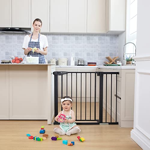 Comomy Safety Baby Gate Extra Wide 37.8"-43.3", Auto Close Dog Gate For House Doorways Stairs, Pressure Mounted Easy Walk Through Pet Gate Child Gate, Includes 2.75" And 8.25" Extension, Black #TOP5