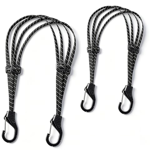 Image of STHIRA 2Pcs Adjustable Motorcycle Bicycle Bungee Cord for Bike Luggage 60 /90cm Elastic Tie Down Straps with Hooks Reflective High Elasticity Webbing Cargo Straps for Motorbike Scooter