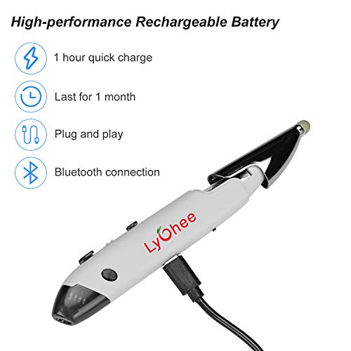 Lychee Pocket Pen Mouse Rechargeable, Left/Right-Handed Optical Ergonomic Mouse With Bluetooth And Stylus Function (Grey) #TOP4