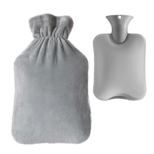 Mlysnd Bouillotte, Bouillotte Regles Douloureuses, Bouillote Grande Capacité 2L, Matériau Doux Pour la Peau et Chaleur Durable Convenant Aux Enfants et Aux Adultes(Gris)