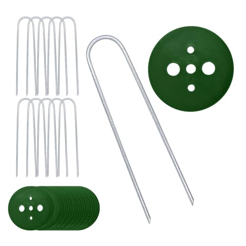防草シートU字ピン 緑丸 Uピンと緑丸型皿付セット 人口芝やマルチを固定する押さえピン (15cm 10P)
