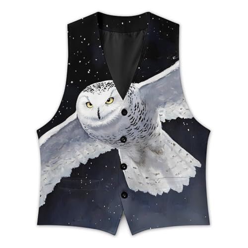 Flying Snowy Owl Trendy Vest Suit for Men V Neck Formal Dress Waistcoat Vests Business Slim Fit2