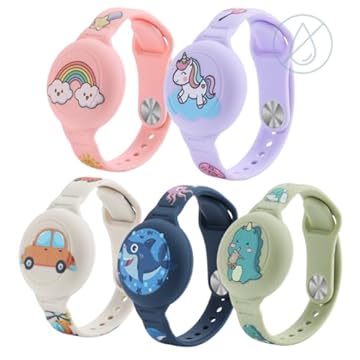 Pulseira Infantil Compatível com Airtag Apple Rastreador GPS de Silicone À Prova D'água Impermeável Ajustável para Criança com Desenhos (Rosa - ARCO-ÍRIS)