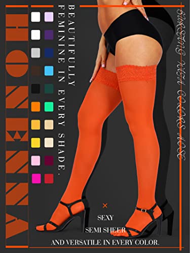 Image of HONENNA Semi Sheer Stay Up Lingerie Thigh High Stockings Lace Top Size A-F