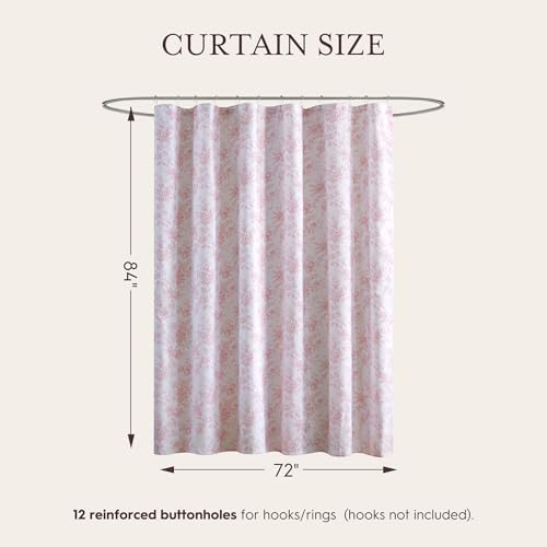 Laura Ashley Walled Garden Shower Curtain, Textured Cotton-Rich Slub Fabric, Tonal Floral Print, Elegant Transitional Bathroom Decor, Machine Washable 72"x84", Pink by Laura Ashley - Used condition - Image 6