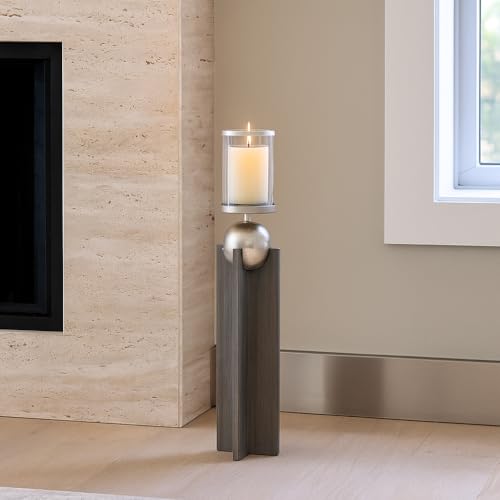 Elegant Tall Wood Candle Holder for Table Centerpiece - Decorative Pillar Candlestick Holder for Living Room, Entryway Table, or Shelf Accent - Modern Home Decor Accent for Bedroom Styling - 36", Gray by NESS AND JORD - Used condition - US$107.21