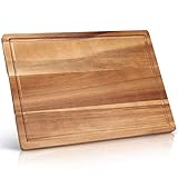 17' Best Solid Acacia Wood Cutting Boards for Kitchen Meat Large Wooden Charcuterie Board Food Non Toxic Hardwood Chopping Boards with Juice Groove Thick Butcher Block Big Bread Serving Cheese Board