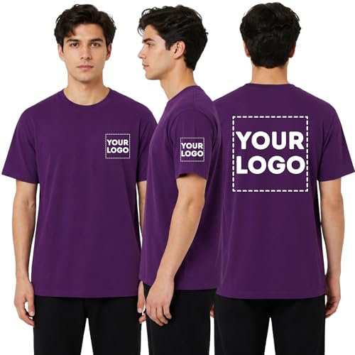 Image of Be Buz Custom Logo T-Shirt for Men and Women, 100% Cotton, Crew Neck, Short Sleeve, Casual, Unisex, Personalised Tee for Work and Events (UK, Alpha, M, Regular, Regular, Purple)