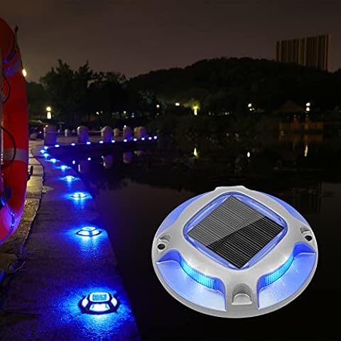 VOLISUN Solar Driveway Lights Dock Marine Lights 12 Pack,2 Colors in 1,Outdoor LED Deck Lights,Solar Powered Waterproof Driveway Marker Lights for Warning Step Wireless Sidewalk Pathway (White/Blue) Cover