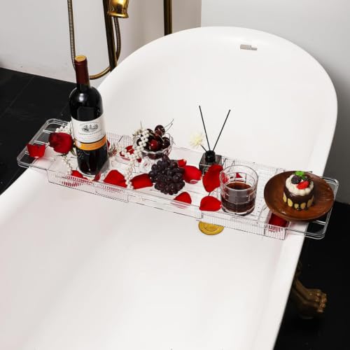 Bandeja de baño retráctil e impermeable con compartimentos para copa de vino 4
