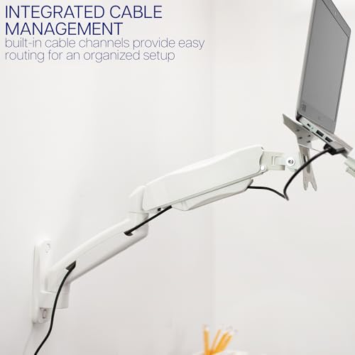 VIVO Height Adjustable Pneumatic Extended Arm Laptop Wall Mount, Full Motion Articulating Notebook Tray, Fits 10 to 15.6 inch Screen, White, MOUNT-V001GLW by VIVO - Image 9