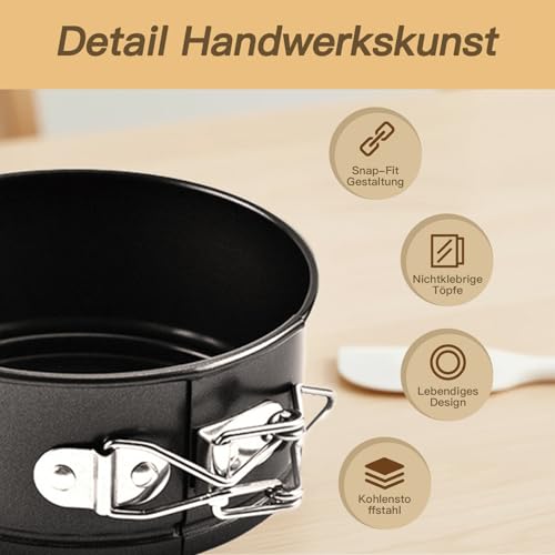 Mini springvorm, 2 stuks taartvorm, rond, 11 cm, met siliconen spatel, zwart - Afbeelding 7