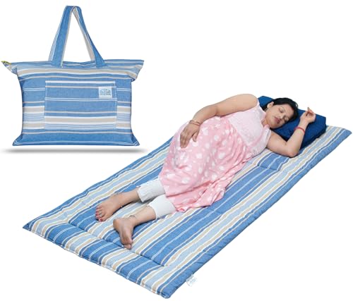 Image of NEXTGO Multi Purpose Foldable Mattress with Carry Bag | Portable & Lightweight Gadda | Suitable for Outdoor Travel Camping, Yoga, Meditaion Mat (Blue White Lining, Double: 48x78 Inch Or 4x6.5 Feet)