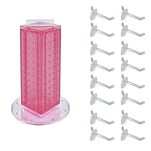 Azar Displays 700220-PNK-2C16 Four-Sided 4?W x 12? Revolving Pegboard Tower Kit Counter Display with 16-Pack of 2 inch Locking Hooks, Pink